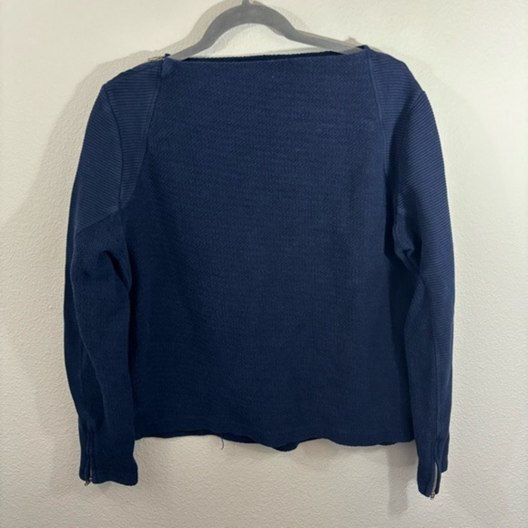 Nu Construction Boat Neck Blue Sweater Sz L Zipper Shoulders Sleeves 100% Cotton - Picture 2 of 5